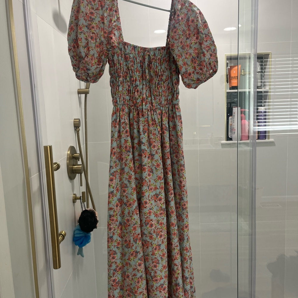 Forever 21 Floral Smocked Dress - Pink and Blue
